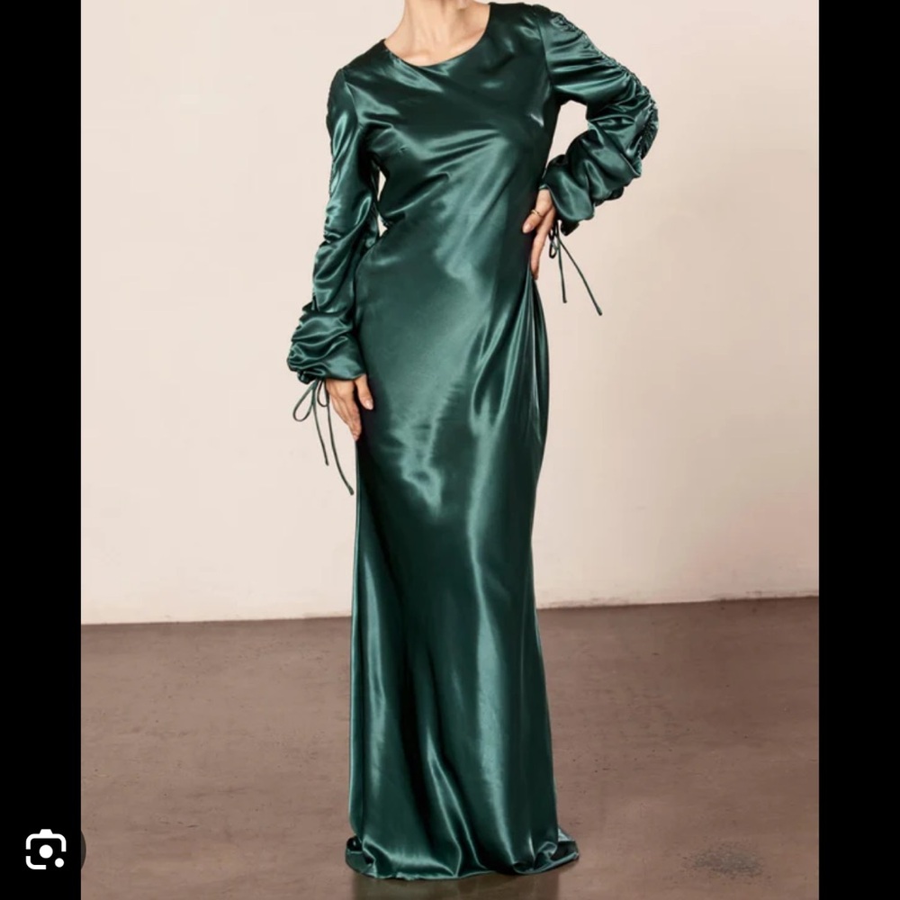 Veiled Collection Rahma Rouched Sleeve Satin Maxi Dress - BLUE - Size L